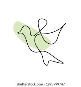 Silhouette of abstract color bird as line drawing on white. Vector