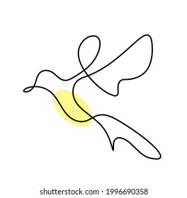 Silhouette of abstract color bird as line drawing on white. Vector