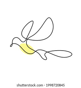 Silhouette of abstract color bird as line drawing on white. Vector