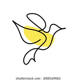 Silhouette of abstract color bird as line drawing on white. Vector