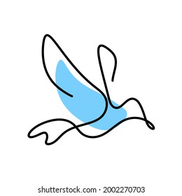 Silhouette of abstract color bird as line drawing on white. Vector