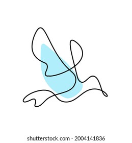 Silhouette of abstract color bird as line drawing on white. Vector