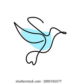 Silhouette of abstract color bird as line drawing on white. Vector