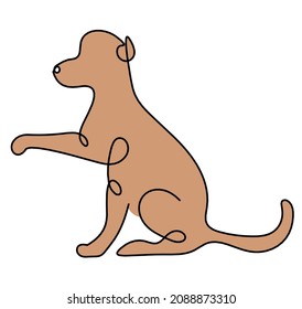 Silhouette of abstract color dog as line drawing on white. Vector