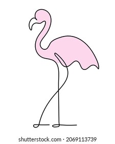 Silhouette of abstract color flamingo as line drawing on white. Vector