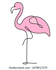 Silhouette of abstract color flamingo as line drawing on white. Vector