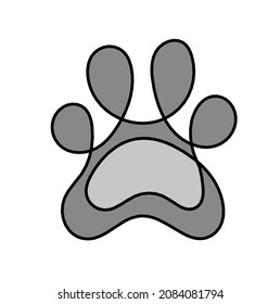 Silhouette of abstract color paw as line drawing on white. Vector