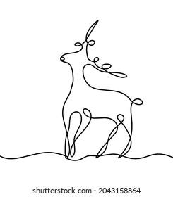 Silhouette of abstract deer as line drawing on white. Vector