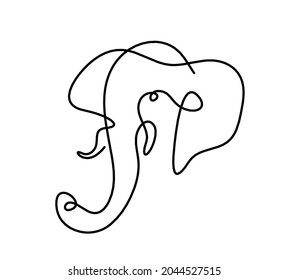 Silhouette of abstract elephant as line drawing on white. Vector