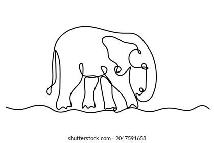 Silhouette of abstract elephant as line drawing on white. Vector