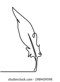 Silhouette of abstract feather as line drawing on white. Vector