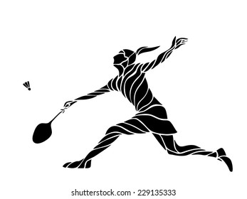 Silhouette of abstract female badminton player receiving feed