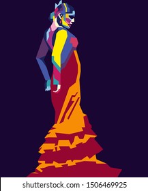 Silhouette of abstract flamenco dancer in pop art style