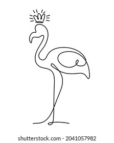 Silhouette of abstract flamingo with crown as line drawing on white. Vector