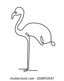 Silhouette of abstract flamingo as line drawing on white. Vector
