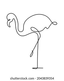 Silhouette of abstract flamingo as line drawing on white. Vector