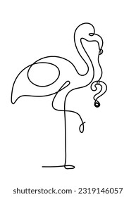 Silhouette of abstract flamingo and question mark as line drawing on white. Vector