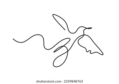 Silhouette of abstract flying bird in line on white background. Vector