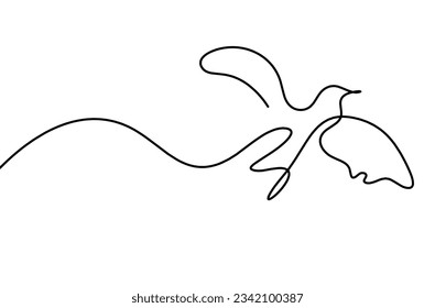 Silhouette of abstract flying bird in line on white background. Vector