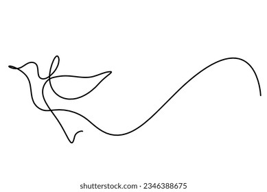 Silhouette of abstract flying bird in line on white background. Vector