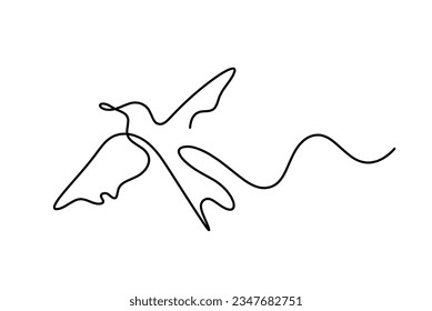 Silhouette of abstract flying bird in line on white background. Vector