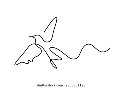 Silhouette of abstract flying bird in line on white background. Vector