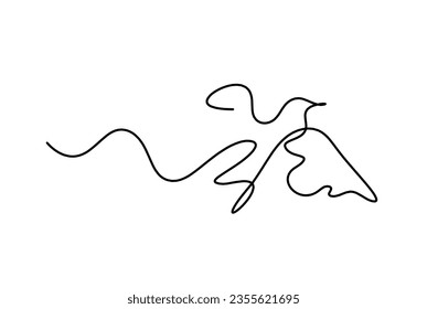 Silhouette of abstract flying bird in line on white background. Vector
