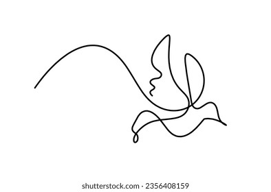 Silhouette of abstract flying bird in line on white background. Vector
