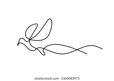 Silhouette of abstract flying bird in line on white background. Vector
