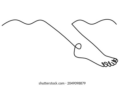 Silhouette of abstract foot with drop of water as line drawing on white. Vector