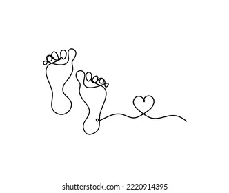 Silhouette of abstract foot with heart as line drawing on white. Vector