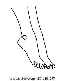 Silhouette of abstract foot as line drawing on white. Vector
