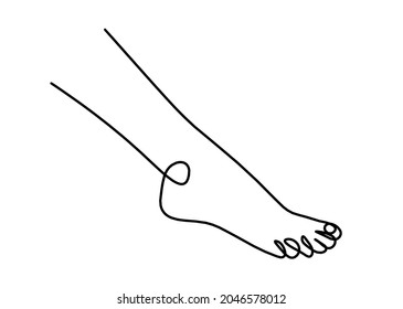 Silhouette of abstract foot as line drawing on white. Vector