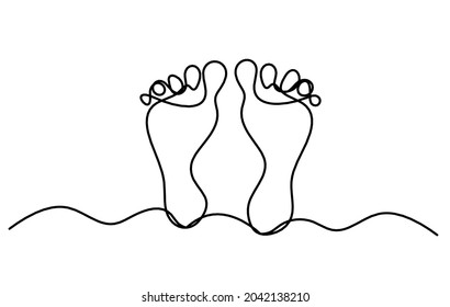 Silhouette of abstract footprint as line drawing on white. Vector