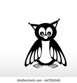 Silhouette abstract fun owl on white. Sketch for your design
