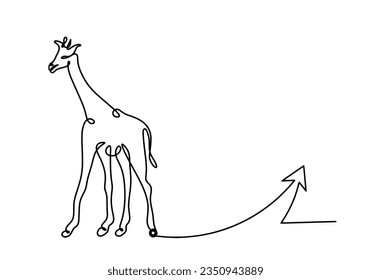 Silhouette of abstract giraffe with direction as line drawing on white. Vector