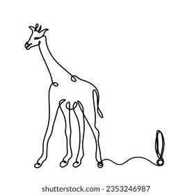 Silhouette of abstract giraffe with exclamation mark as line drawing on white. Vector