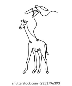 Silhouette of abstract giraffe with hand as line drawing on white. Vector