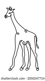 Silhouette of abstract giraffe as line drawing on white. Vector