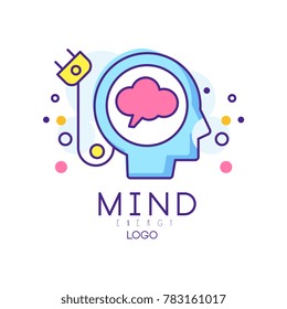 Silhouette of abstract human head with cable plug. Creative mind or generator of ideas. Brain energy sign in outline style. Original vector design for logo or mobile app