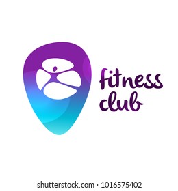 Silhouette abstract man on navigation geo mark. Template logo for fitness club. Concept healthy life near me. Vector illustration.  