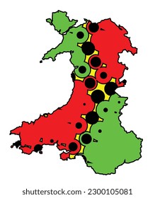 Silhouette abstract map of Wales in the United Kingdom