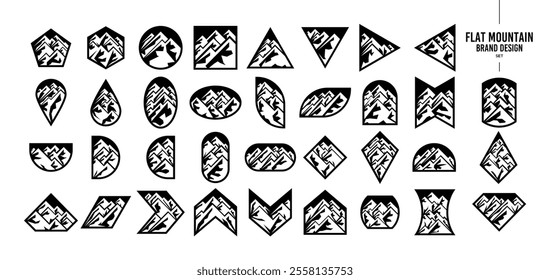 Silhouette of abstract mountain logo design set