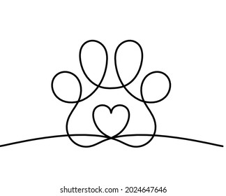 Silhouette of abstract paw as line drawing on white. Vector