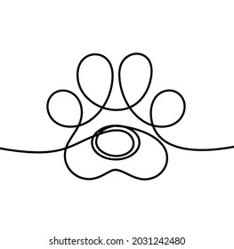 Silhouette of abstract paw as line drawing on white. Vector