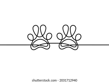 Silhouette of abstract paw as line drawing on white. Vector