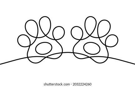 Silhouette of abstract paw as line drawing on white. Vector
