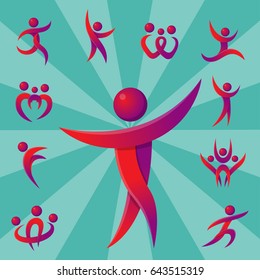 Silhouette abstract people performance character logo human figure pose vector illustration.