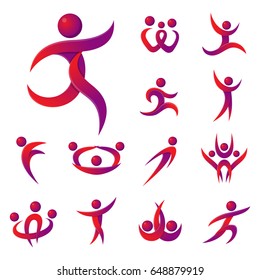 Silhouette abstract people performance character logo human figure pose vector illustration.