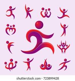 Silhouette abstract people performance character logo human figure pose vector illustration.